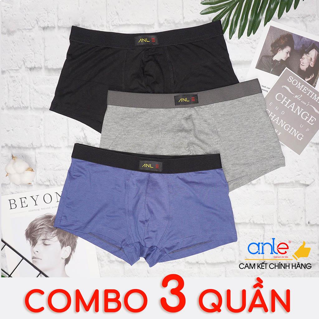 COMBO 3 Quần lót nam Boxer Đùi Cotton Thun lạnh, Quần sịp nam Đùi sợi vải Spandex co dãn 4 chiều thông thoáng, Quần lót nam hàng Công ty Chính hãng Anle, Quần sịp nam quần xì nam (Nhiều màu) - BX05 Anle Store