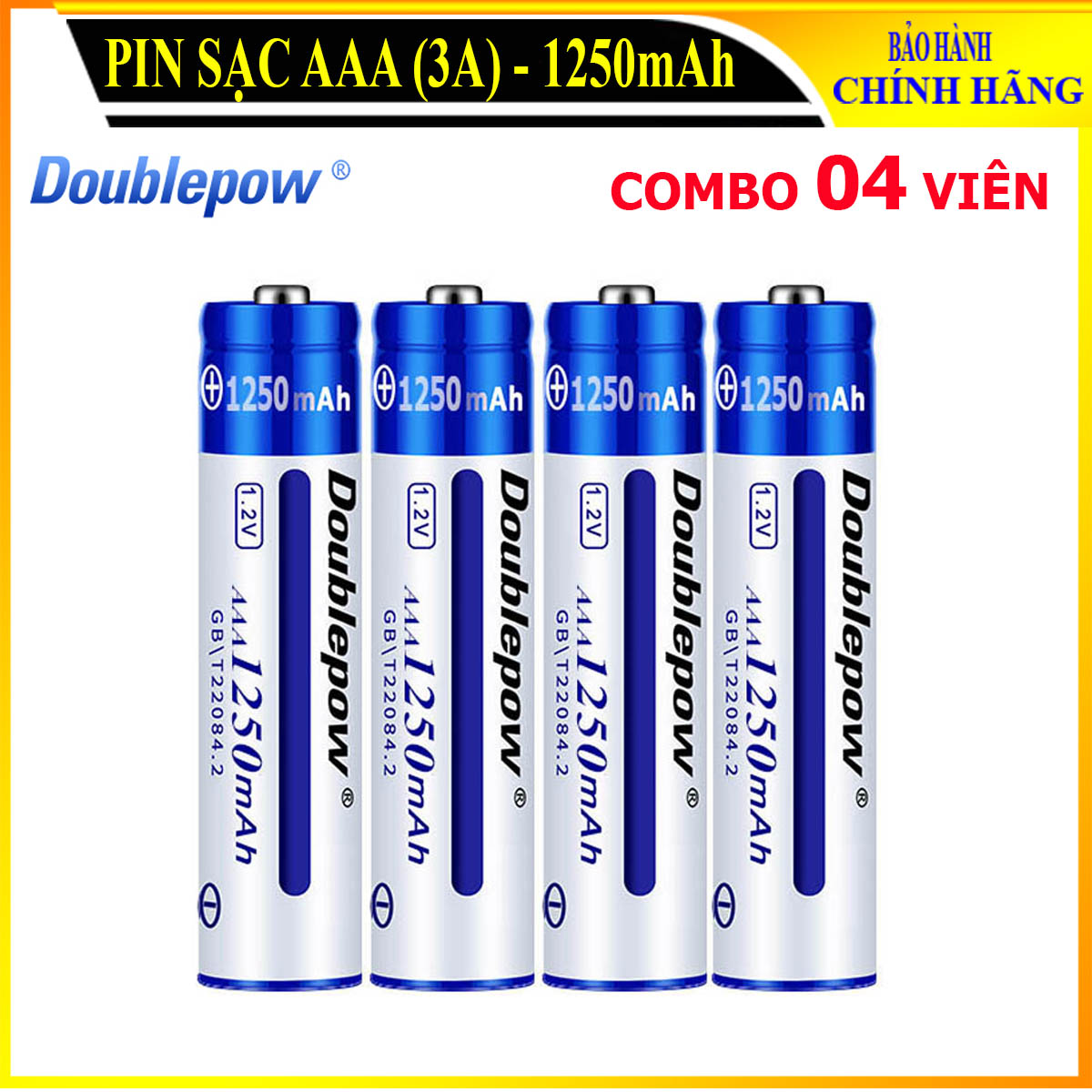 [Combo 4 viên] Pin sạc AAA 1250mAh Doublepow cao cấp (pin xanh) - Bảo hành chính hãng