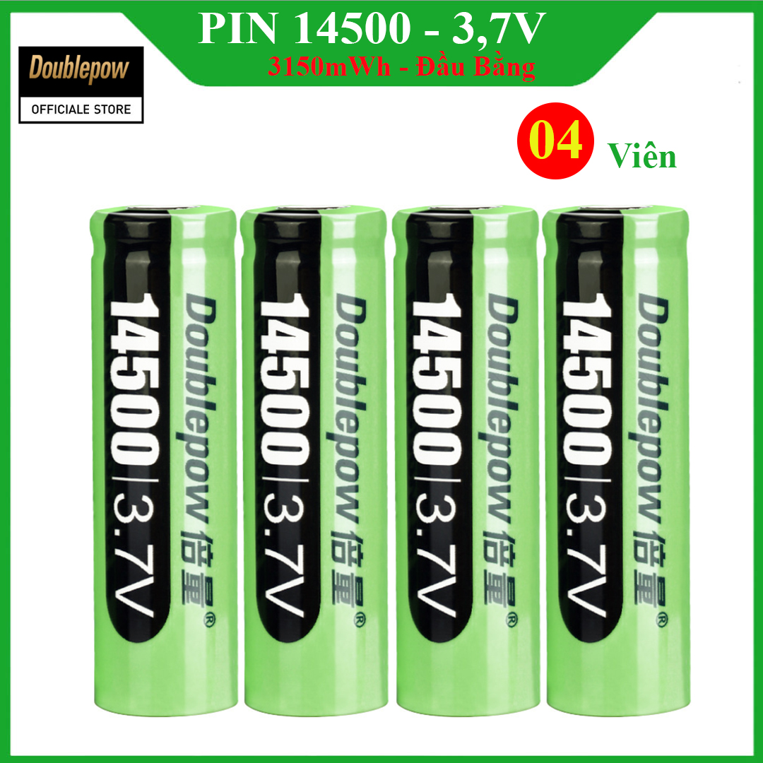 [04 viên] Pin 14500 - 3,7V sạc lại Doublepow - 3150mWh đầu bằng Doublepow, pin dung lượng thực - Pin chính hãng