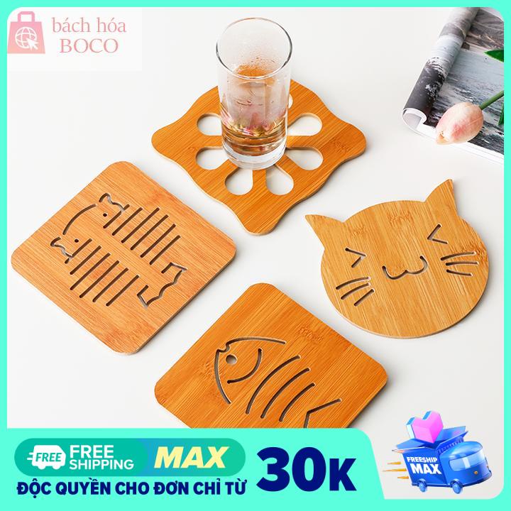 [HCM]Rế lót nồi bằng gỗ cách nhiệt chống trơn trượt hình ngẫu nhiên đế lót nồi bằng gỗ miếng lót nồi