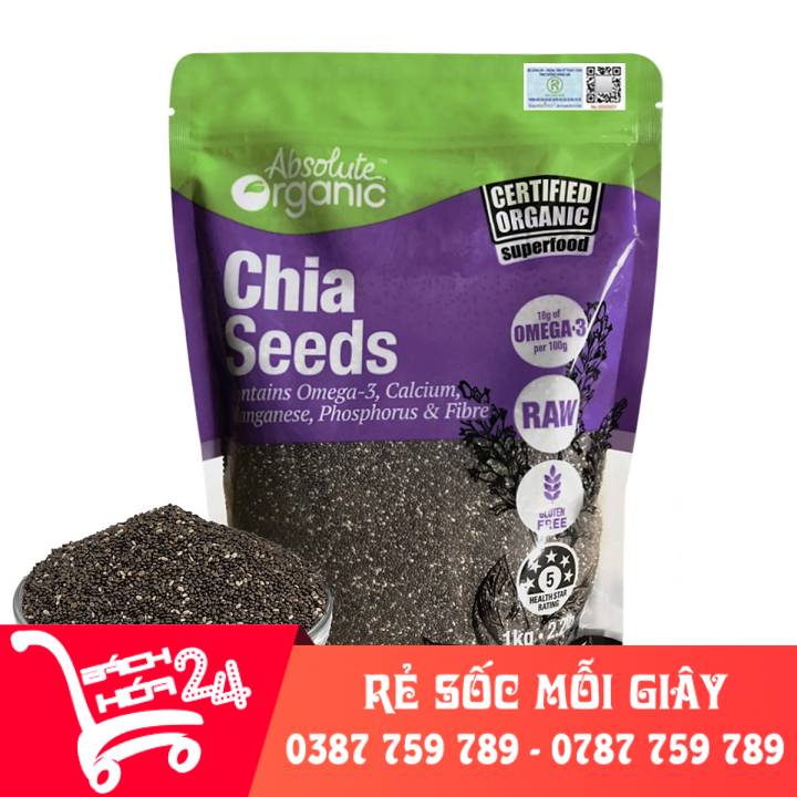 Hạt chia Seeds tím Absotute Organic Úc túi 1kg giúp giảm cân, đẹp da, bổ sung chất dinh dưỡng [Bách Hóa 24h]