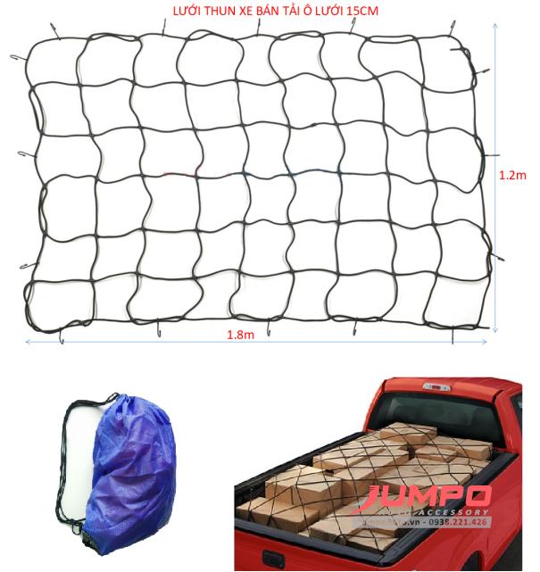 Lưới thun trùm hàng thùng xe bán tải 120×180CM