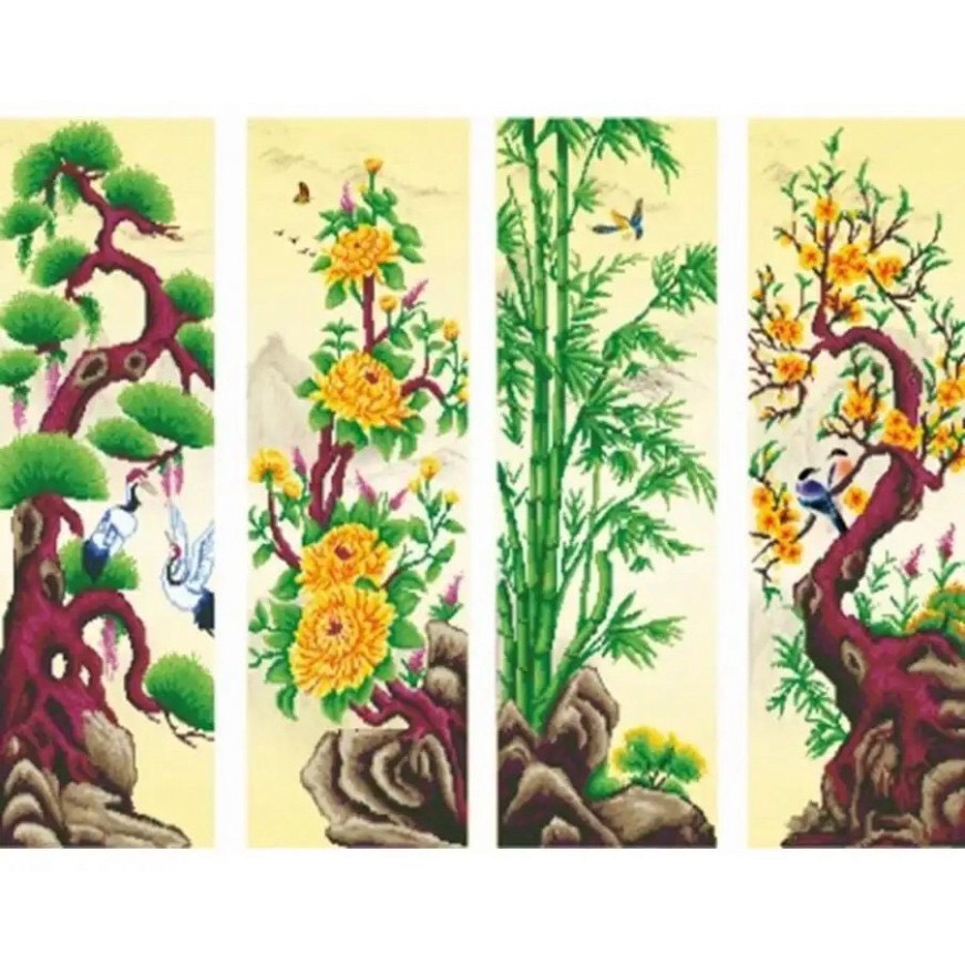 Tranh đính đá tứ quý mai trúc cúc tùng vs105 kt 152x100cm