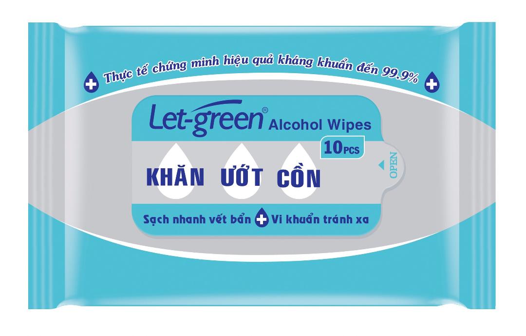 Khăn ướt cồn Let-Green 10 miếng/bao Alcohol Wipes 10pcs