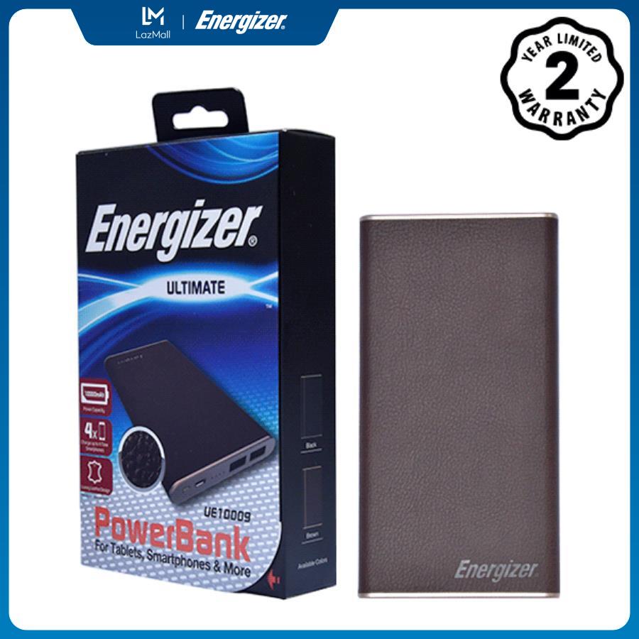 Sạc dự phòng Energizer 10000mAh hỗ trợ sạc nhanh, vỏ bọc da sang trọng màu nâu - UE10009DB