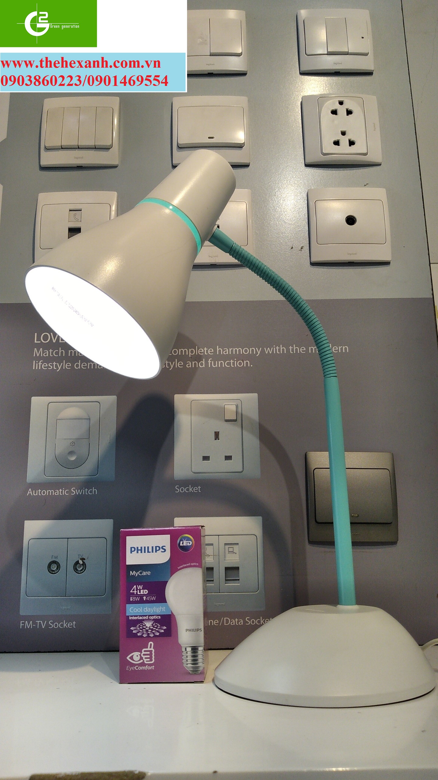 [HCM]Đèn bàn Philips Pear Table Lamp Green (Tặng Kèm bóng đèn Philips MyCare 4W ánh sáng trắng)