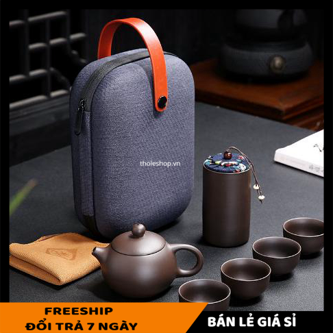 [HCM]Bộ bình trà - Bộ bình trà có túi đựng đi du lịch làm từ nguyên liệu thiên nhiên - Bộ ấm trà bằng đất sét - Phụ kiện uống trà [LẺ GIÁ SỈ]