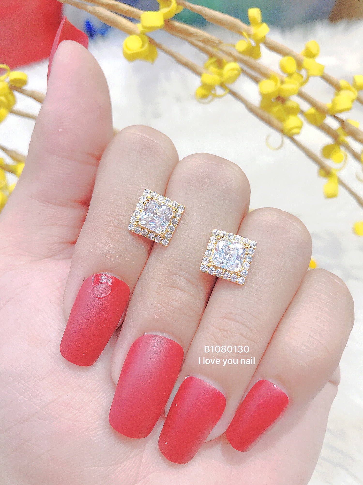 Bông tai nữ đính đá mạ vàng 18K cao cấp Free&Easy thiết kế tinh xảo cao cấp sang trọng trang sức hottrendFE.bongtai250