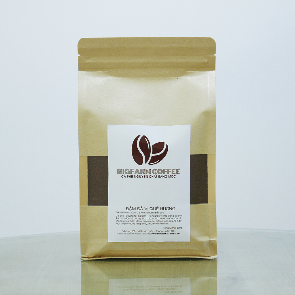 Cà phê mộc bigfarm coffee pro 1.2 100% robusta giống ngon, rang vừa, 500g