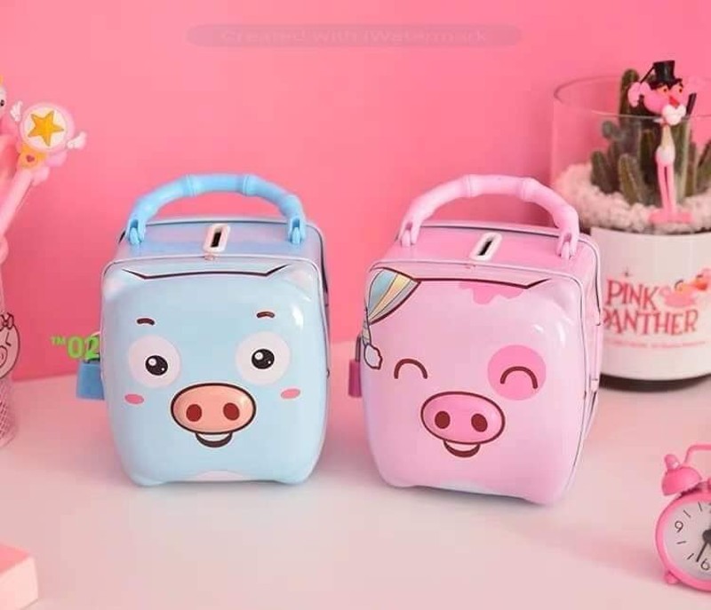 [HCM]Két Sắt Ống Heo Tiết Kiệm Có Khóa Mini Cho Bé-Hình Heo-Hộp Khóa Sắt