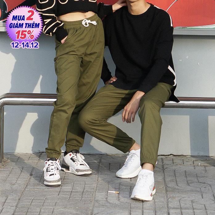 Quần jogger nữ kaki co dãn màu xanh rêu