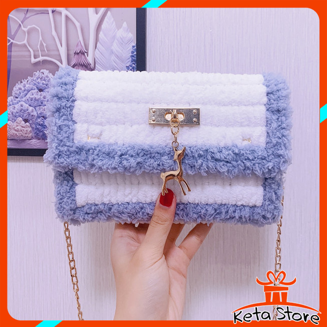 [Có video hướng dẫn] Túi tự đan len viền xù mác nai quà tặng ý nghĩa