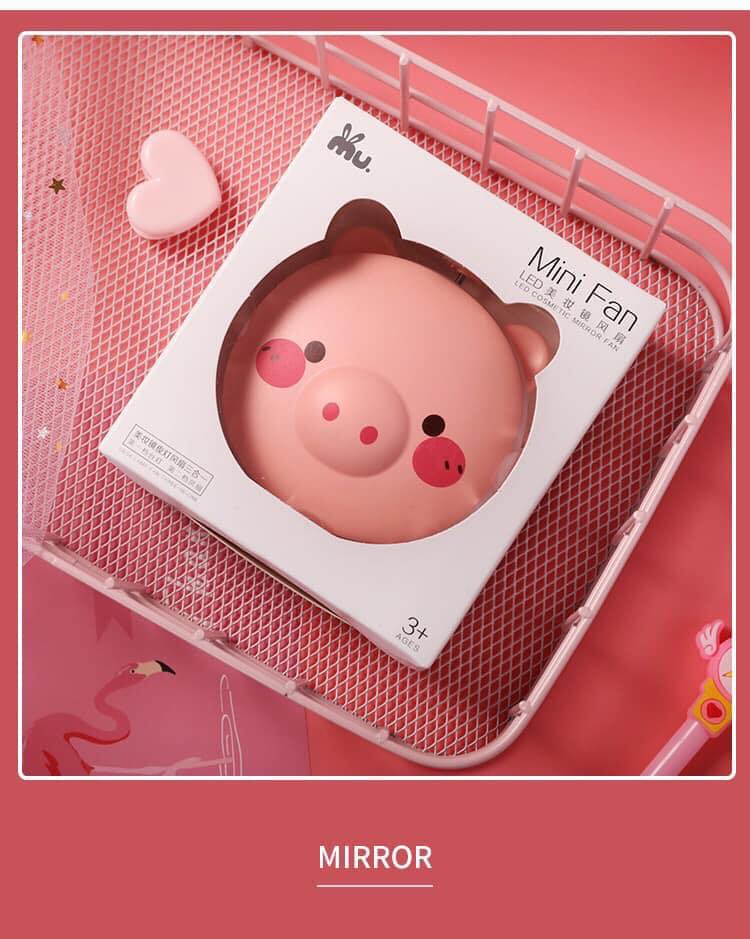 Quạt mini cầm tay kèm gương và đèn led
