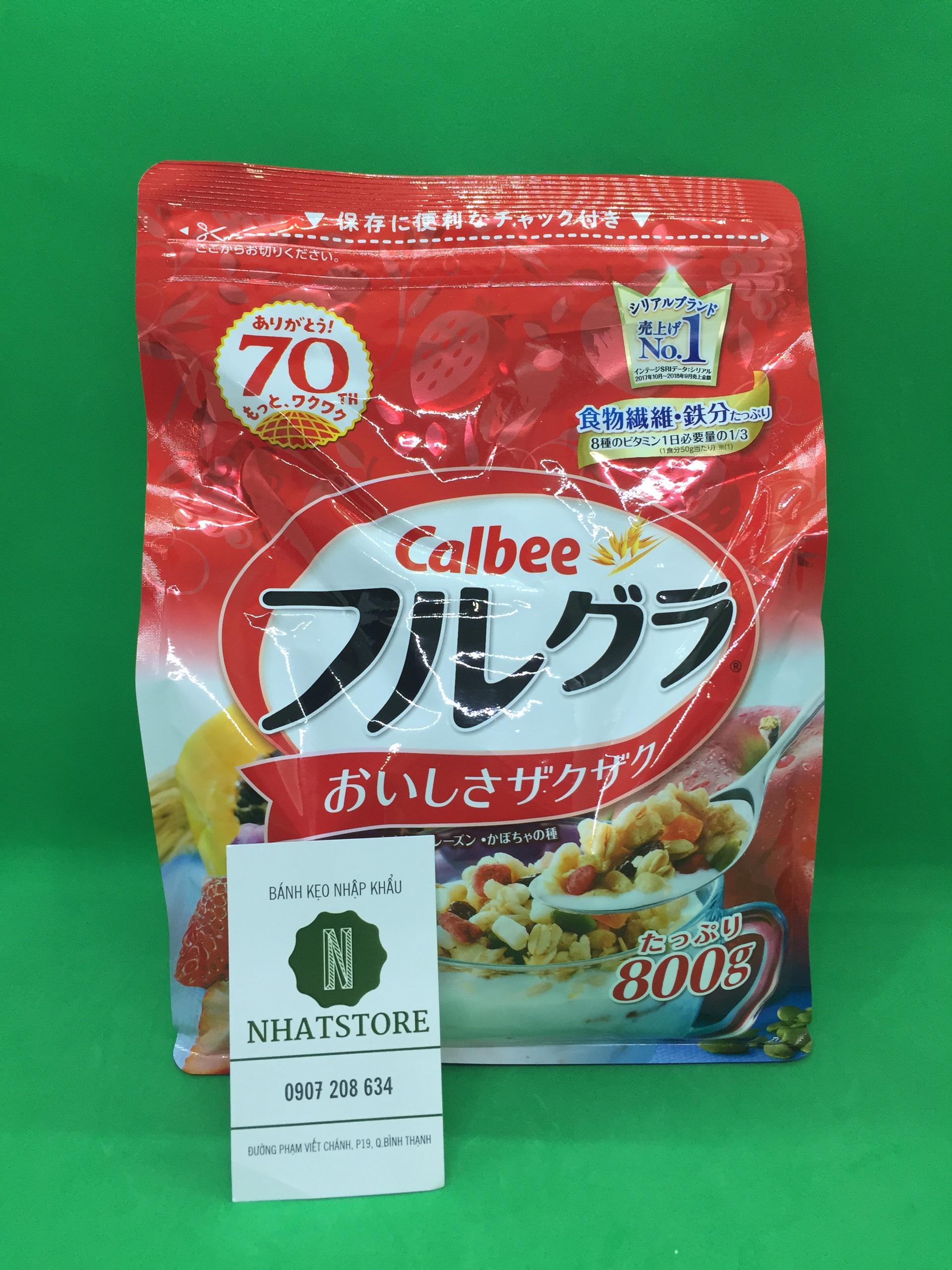 Ngũ cốc calbee vị trái cây 800g màu đỏ nhật bản