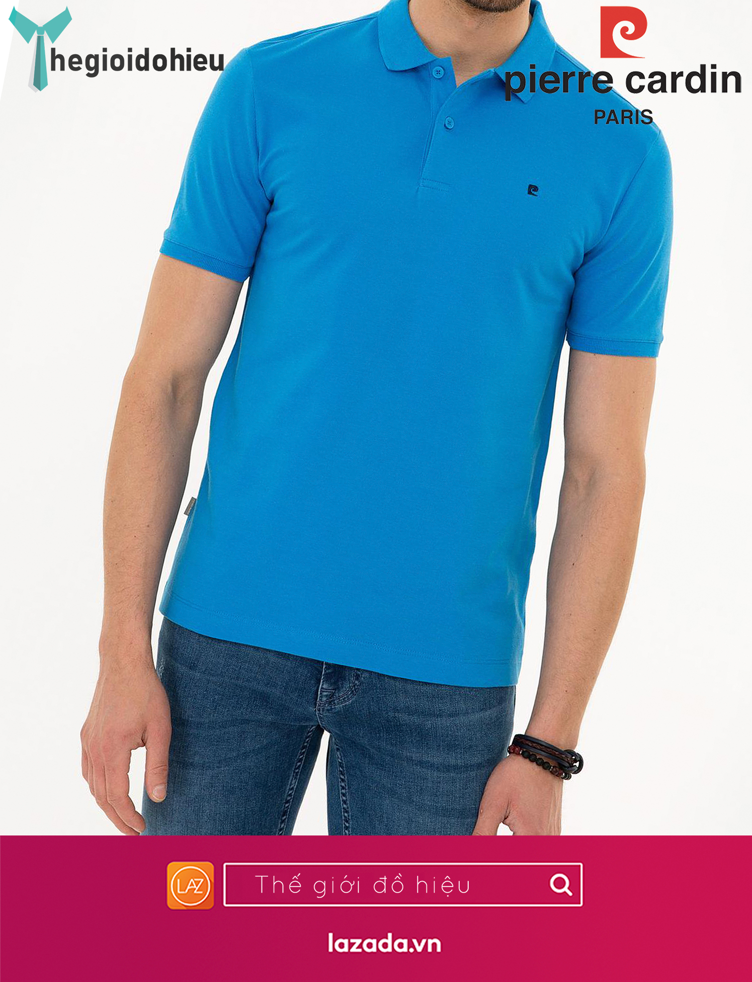 (New Arrival) Áo thun nam Pierre Cardin PCPolo118 (Xanh dương) - Hàng xách tay - Không túi