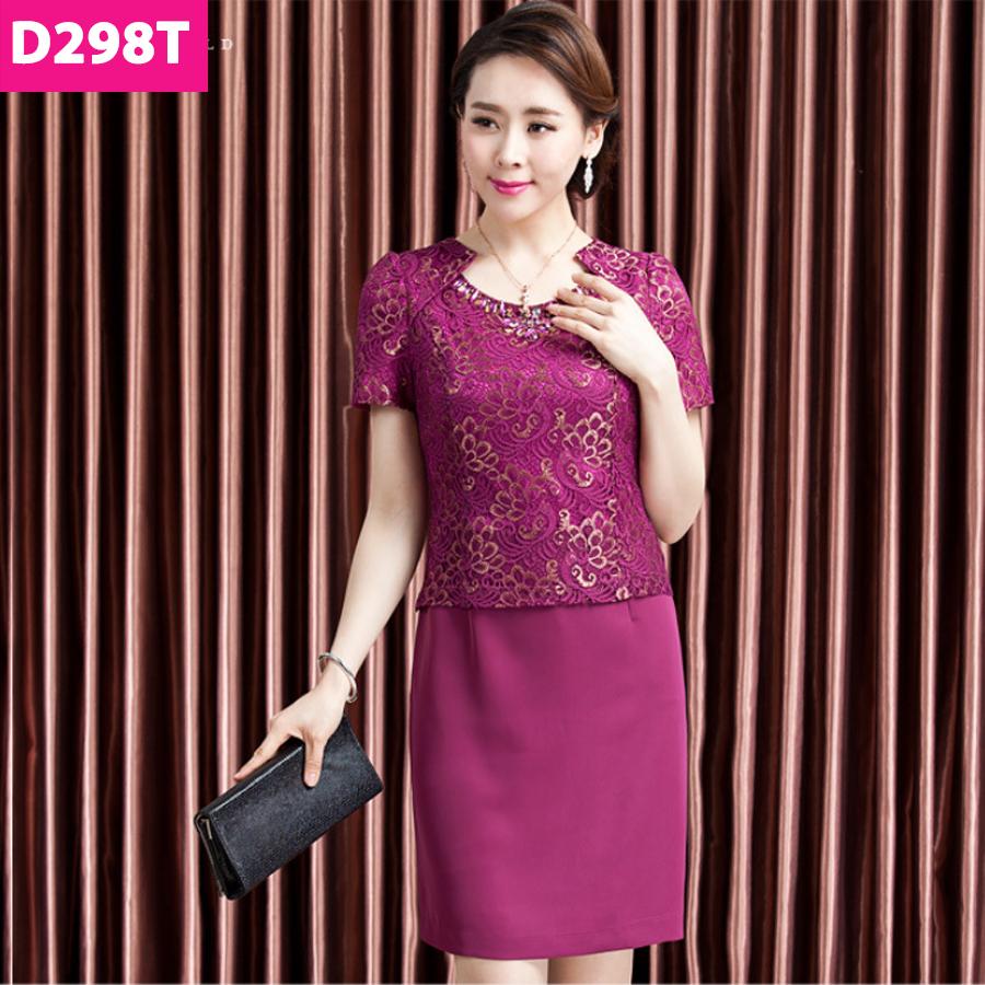 Đầm trung niên U40, U50 ren suông có tay sang trọng siêu đẹp Quảng châu DUYÊN DÁNG  D298 đầm đẹp có đủ size cho người gầy người mập từ 40-70kg