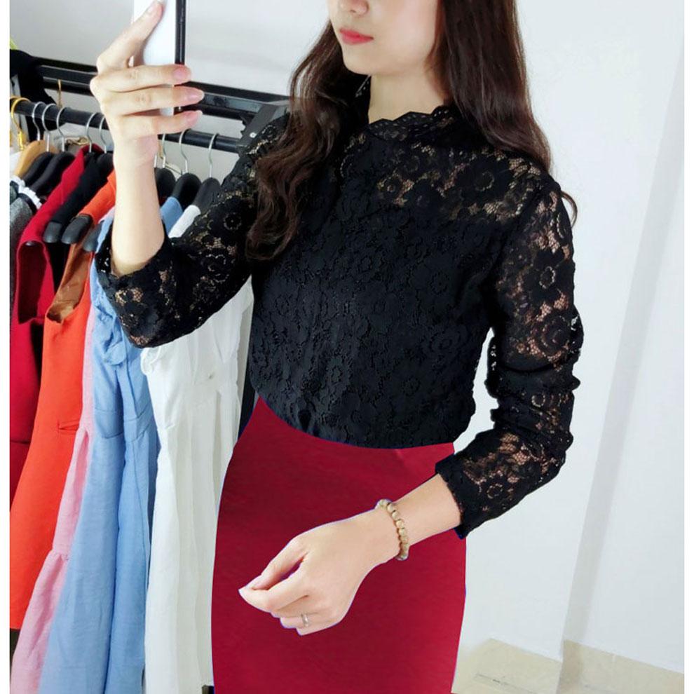 Áo ren nữ màu đen 2 lớp