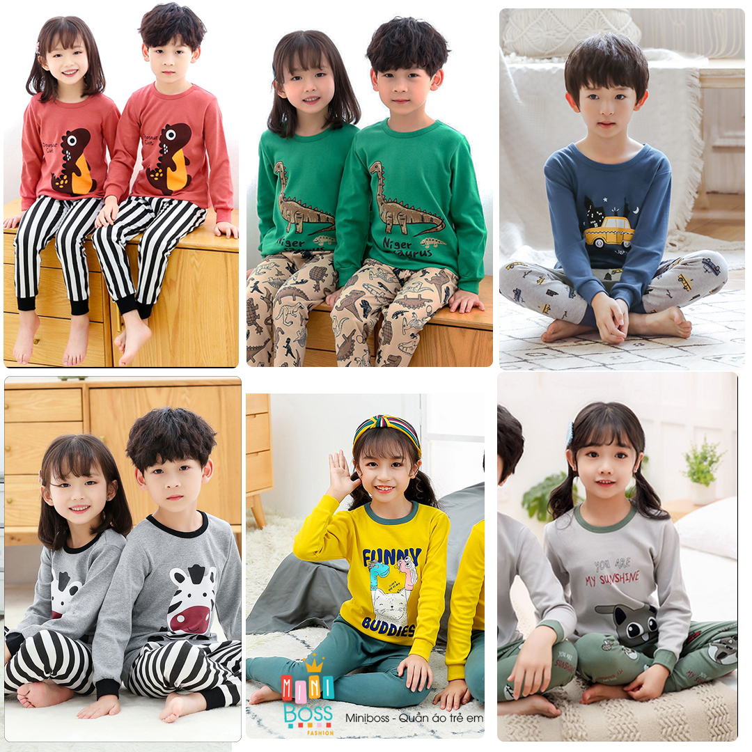 Bộ quần áo dài tay cho bé 12-30kg họa tiết ngộ nghĩnh Pijama cho bé 1-10 tuổi