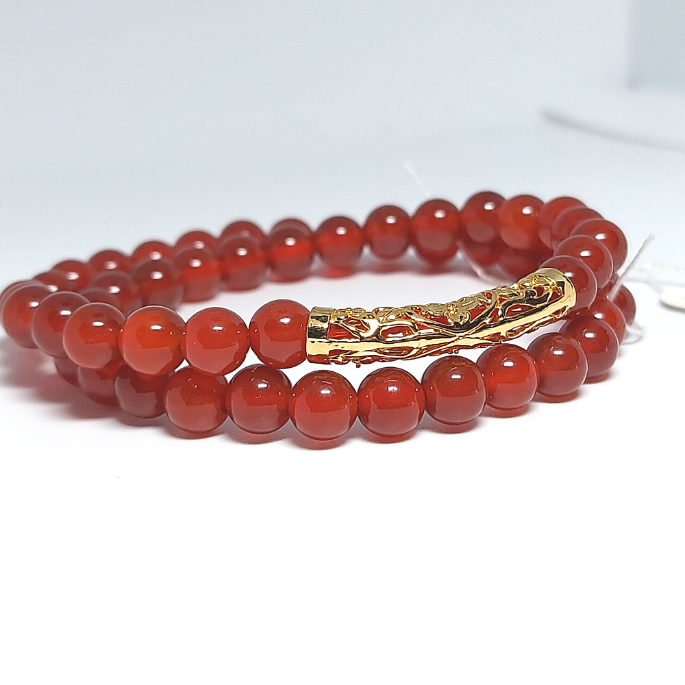 Vòng đôi mã não đỏ charm kiềng vàng hoa mai | Hoa Minh Gem