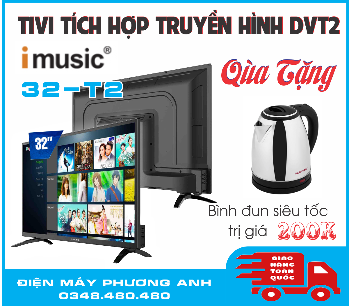 Tivi LED Imusic 32 inch Full HD 32T2 - Hàng Chính Hãng - Nhiều Qùa Tặng