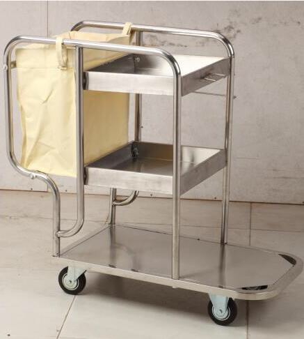 XE ĐẨY  DỌN VỆ SINH PHÒNG KHÁCH SẠN G-022- XE LÀM VỆ SINH CÔNG NGHIỆP KHÁCH SẠN CHỮ L INOX