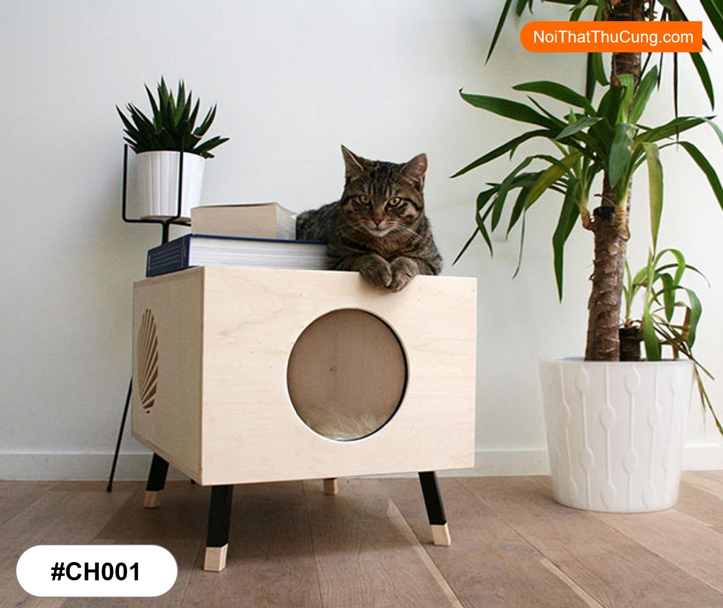 [HCM]Nhà Cho Mèo Bằng Gỗ Hình Hộp Sang Trọng Hiện Đại CH001 - Nội Thất Thú Cưng