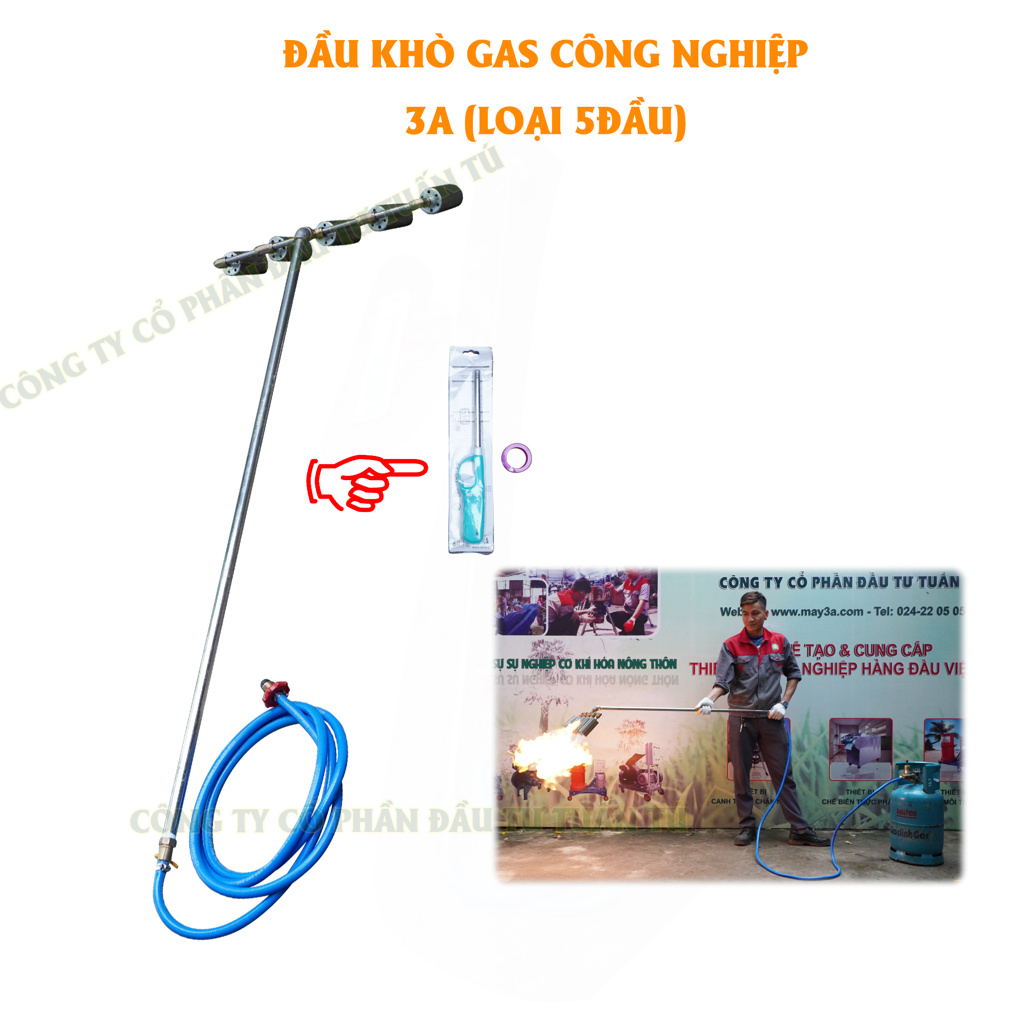 Khò gas công nghiệp cán dài|Bộ khò gas diệt cỏ 5 đầu 3A.