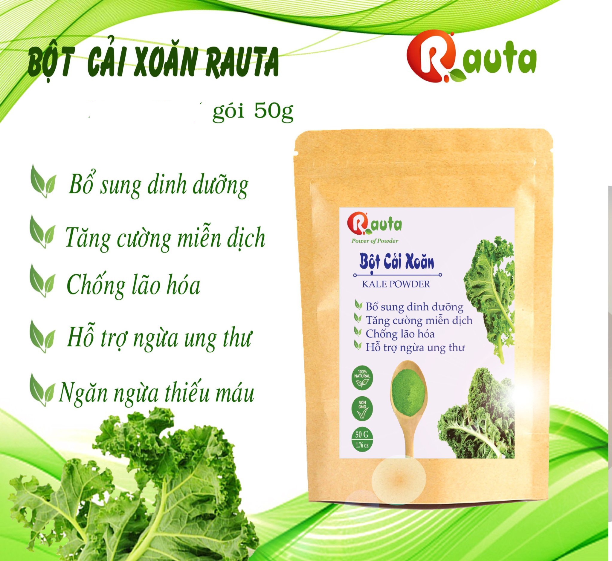 Bột rau cải xoăn Kale nguyên chất sấy lạnh công nghệ Nhật Bản
