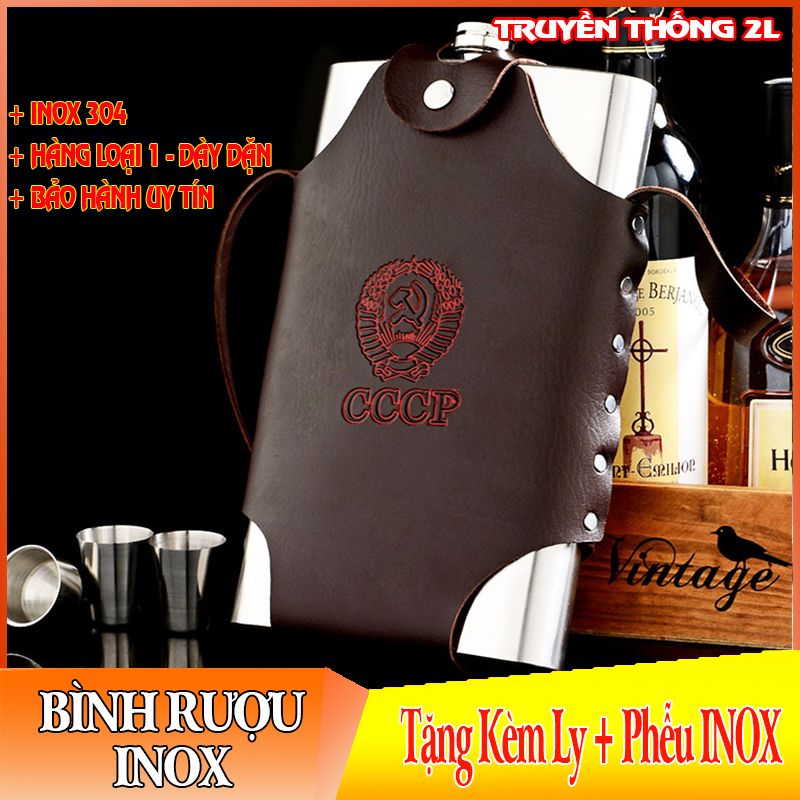 bình ruou inox cccp dung tích 2 Lít đi dã ngoại, leo núi, du lịch Tặng phễu rót