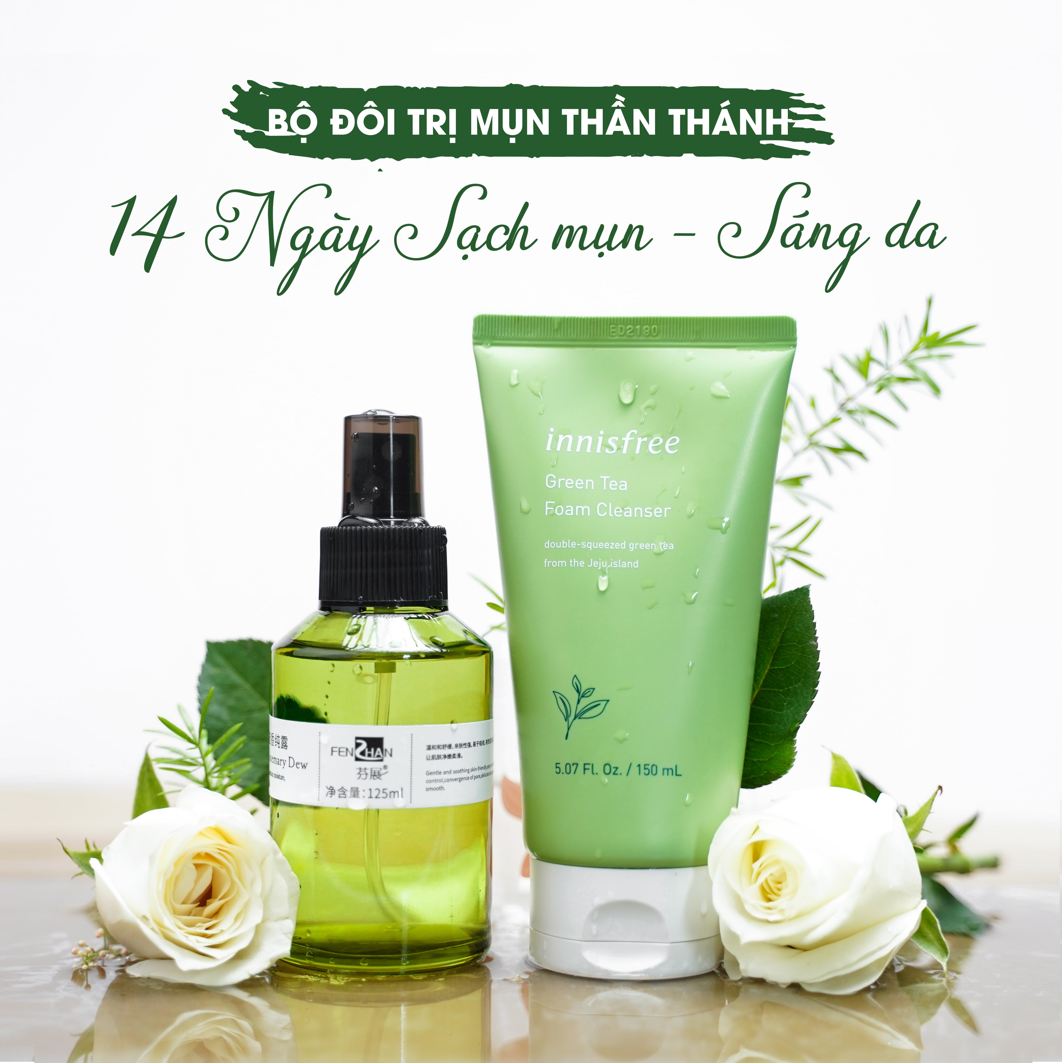 [Bộ Đôi Thần Thánh] - Sửa  Rửa Mặt Trà Xanh Innisfree Green Tea Cleansing Foam + Toner Làm Giảm Mụn Ẩn Thu Nhỏ Lỗ Chân Lông Tái Tạo Da Verbena Ketone