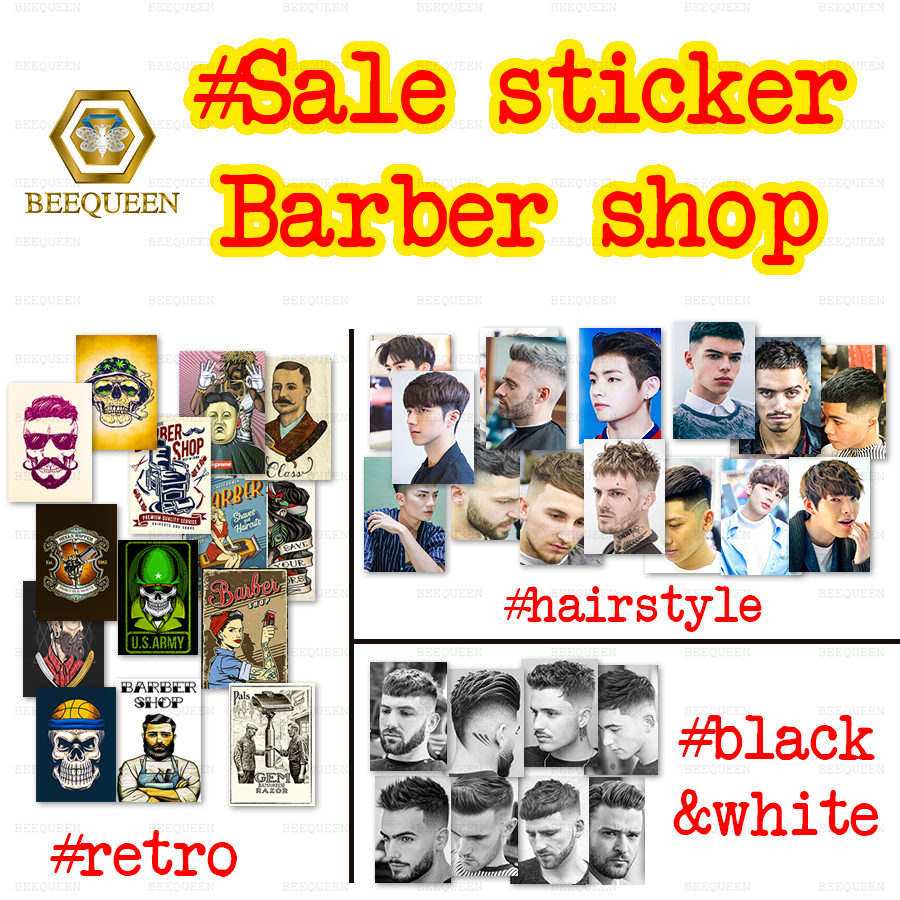 Combo 100-50 sticker dán gương tiệm tóc, barbershop giá rẻ - đủ mọi mẫu mã