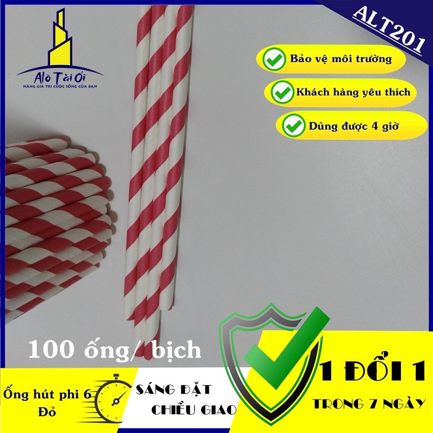 Ống hút giấy phi 6 (100 ống) Yokovic màu Đỏ - Ống hút giấy YKV003 bảo vệ môi trường.