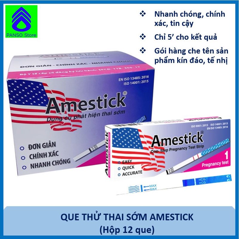 Hộp 12 que thử thai sớm Amestick - Dụng cụ thử thai nhanh chóng, chính xác tin cậy, tiện lợi chính hãng Dược Tân Á PANSO Store