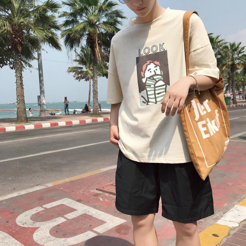 Men's T-Shirt, Round Neck, Short Sleeves, Floral Print, Unique Style, Korean Style, Suitable for Summer, Loose Fit, Student Style9 - 1