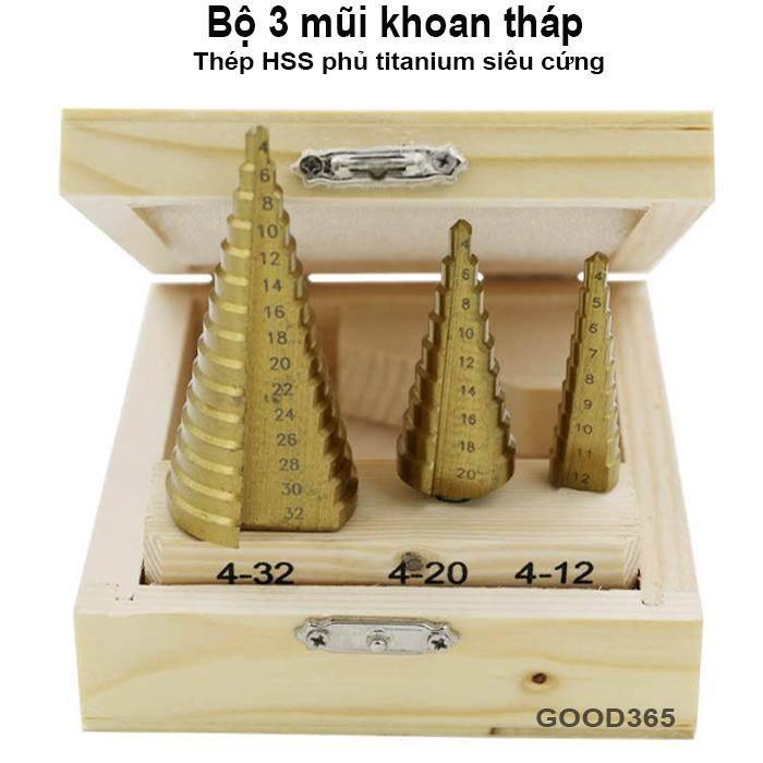 Mua mũi khoan ,  Bộ 3 mũi khoan bước tháp titanium 4 – 32mm, khoan sắt tôn – 167vtth cao cấp , chất liệu kim loại không gỉ ,nhiều kích cỡ khoan khác nhau , giúp sửa chữa , khoan vít nhanh chóng , bảo hành uy tín 1 đổi 1.