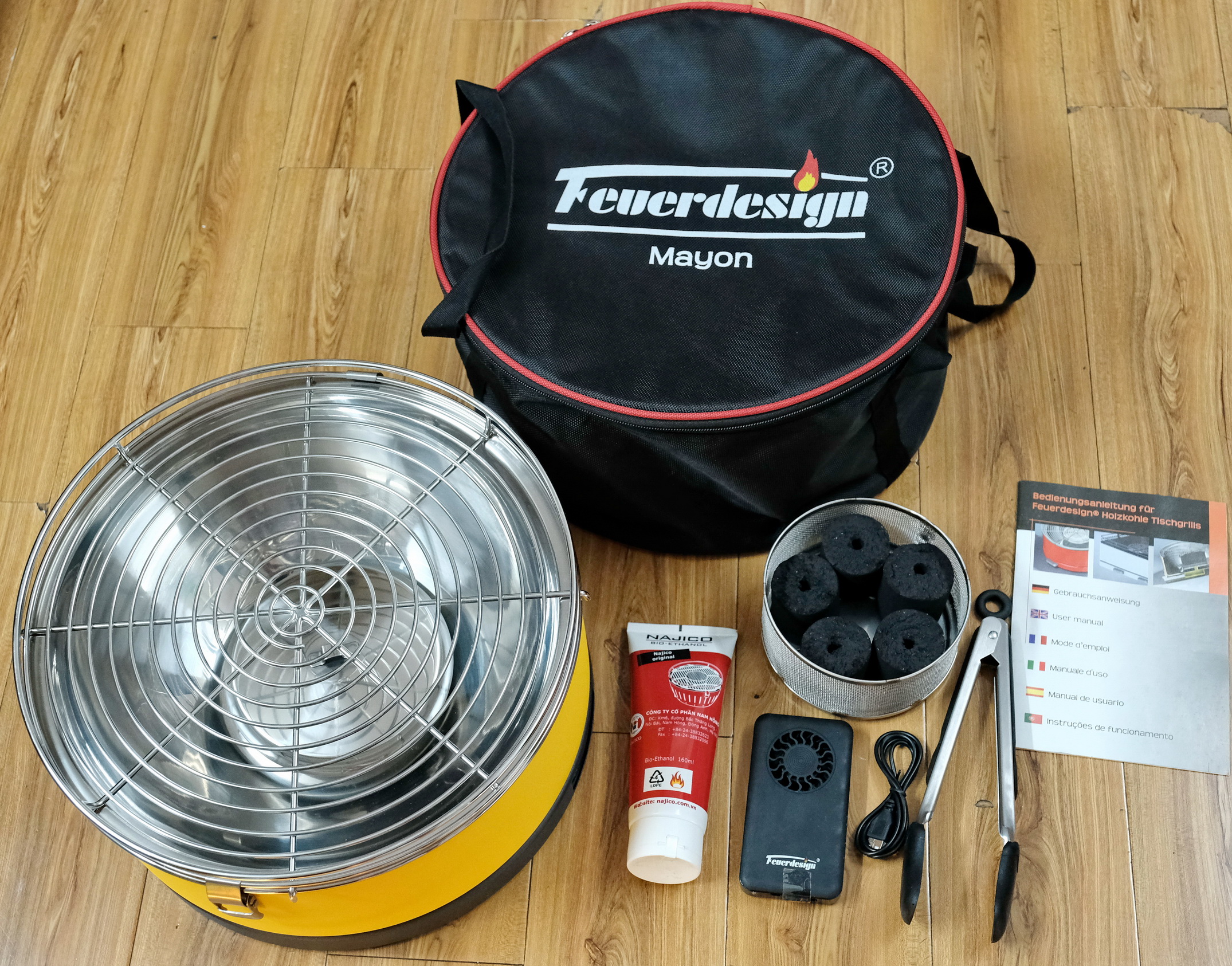 Combo Bếp nướng than hoa Đức - Feuerdesign dùng pin sạc tích hợp