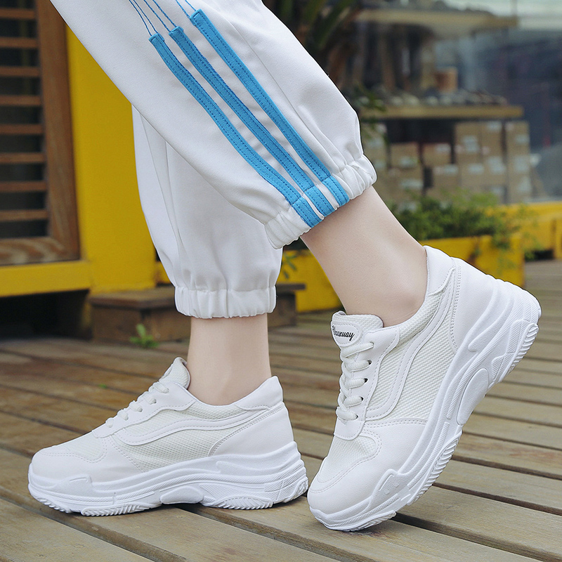 Giày Sneaker Nữ Thời Trang  Kiểu Dáng Thể Thao Màu Trắng Đế Độn Phối Viền 1/2 Cá Tính CG257