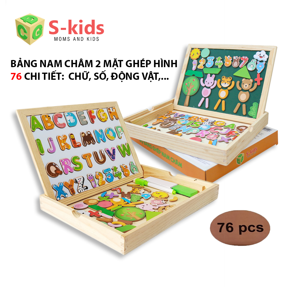 Đồ chơi trẻ em S-Kids, Bảng ghép hình nam châm chữ cái, số đếm, động vật, tự nhiên. Trò chơi xếp hình đầy sáng tạo cho bé