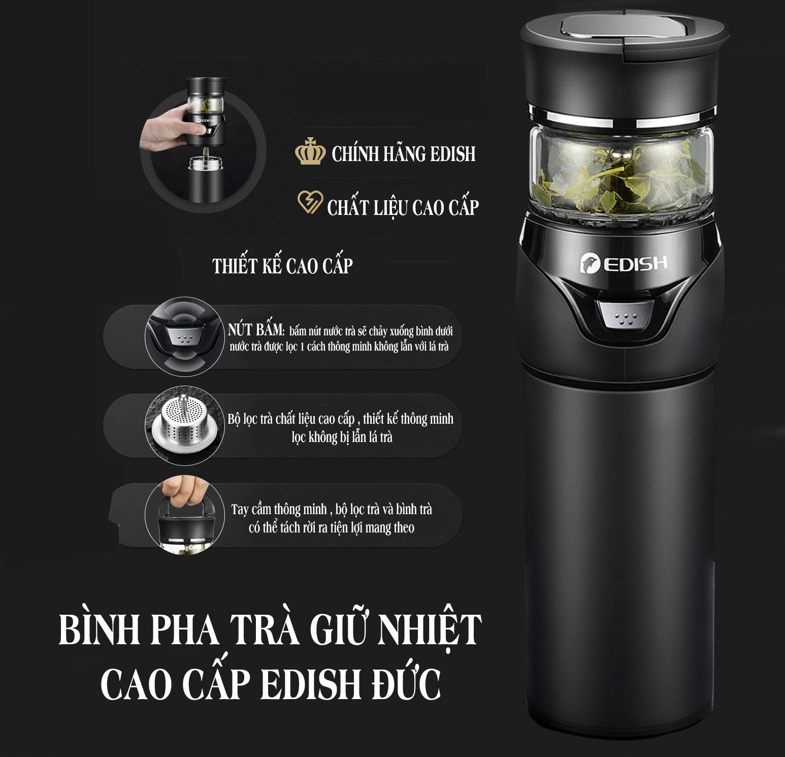 Ấm chén, Máy pha trà, Ấm uống trà - BÌnh Pha Trà Edish Cao Cấp Thiết Kế Chắc Chắn, Bền, Chịu Được Va Đập Mạnh - Mã BH 3
