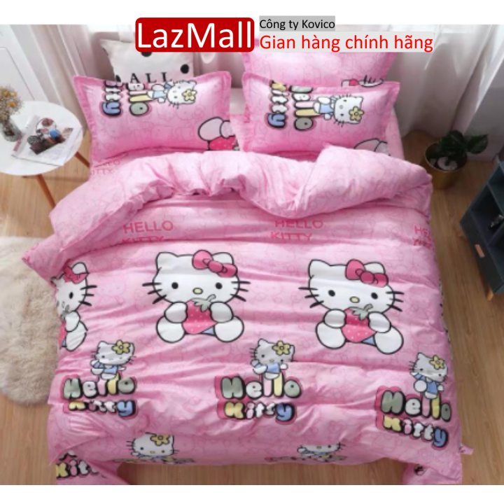 Vỏ chăn lồng ruột 2mx2m2 có khóa kéo,vải cotton poly hàn,mẫu hello kitty ôm dâu Sunzin  Kho chăn ga gối, ga giường, drap giường