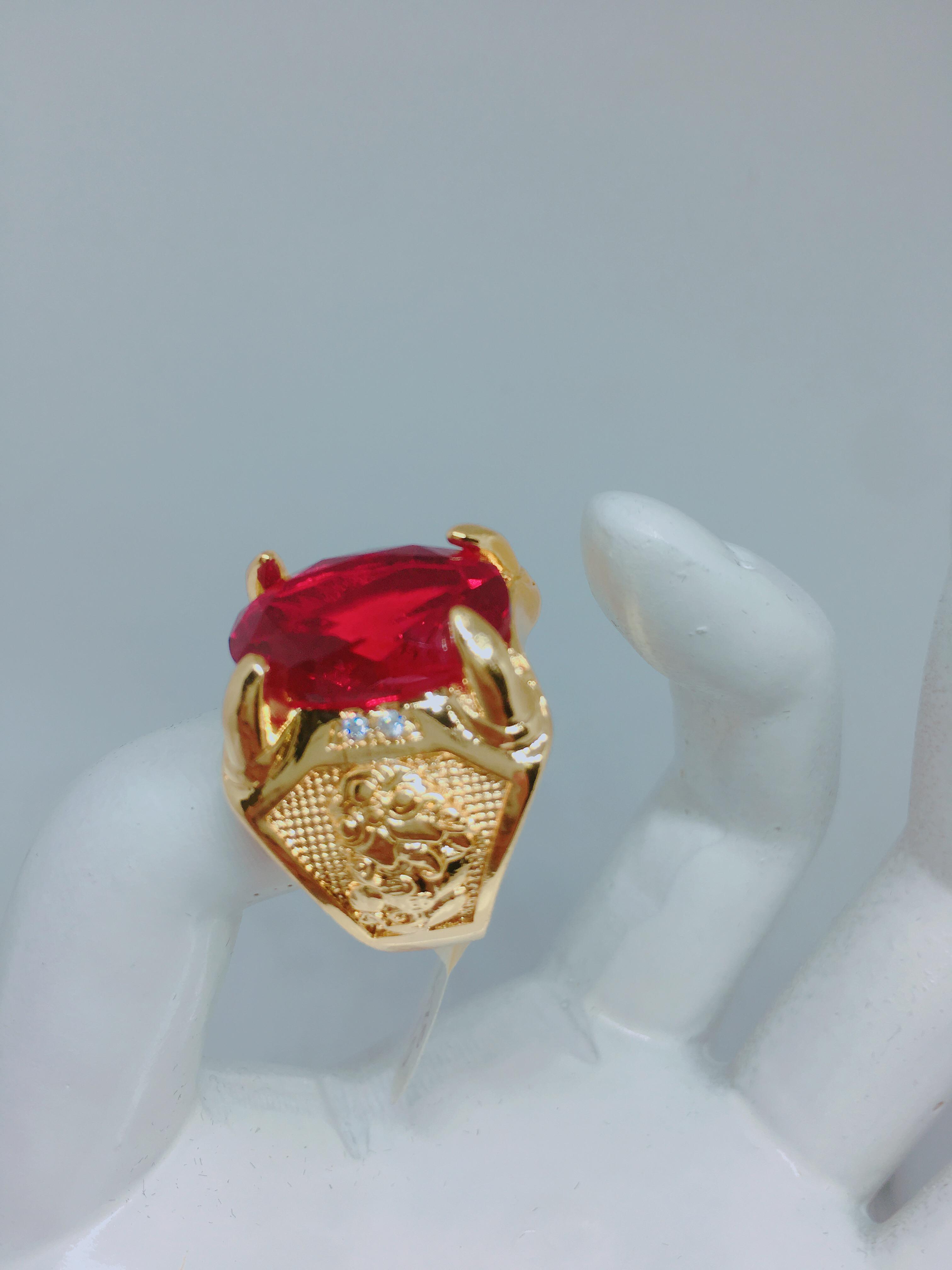 Nhẫn Nam Cao Cấp, Nhẫn Nam Đẹp, Sang Trọng, Nhẫn Nam Bạc Thái Mạ Vàng, Nhẫn Nam Phong Thủy, Nhẫn Nam Cao Cấp MS001 ( màu đỏ)