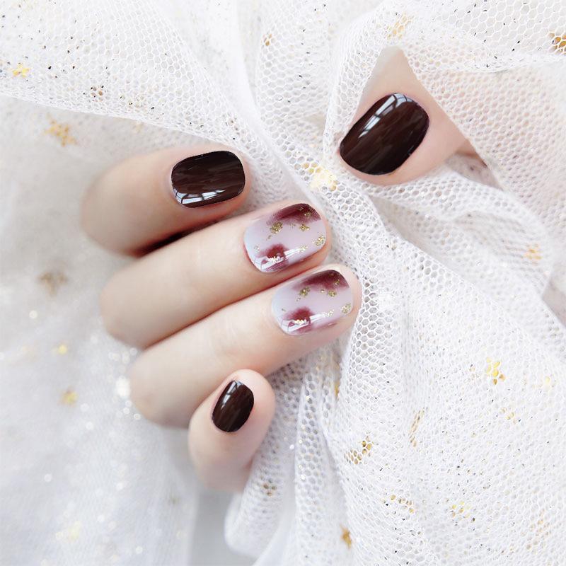 [HCM]Bộ 24 móng tay giả mẫu đơn giản dáng ngắn tròn + tặng kèm keo dán móng