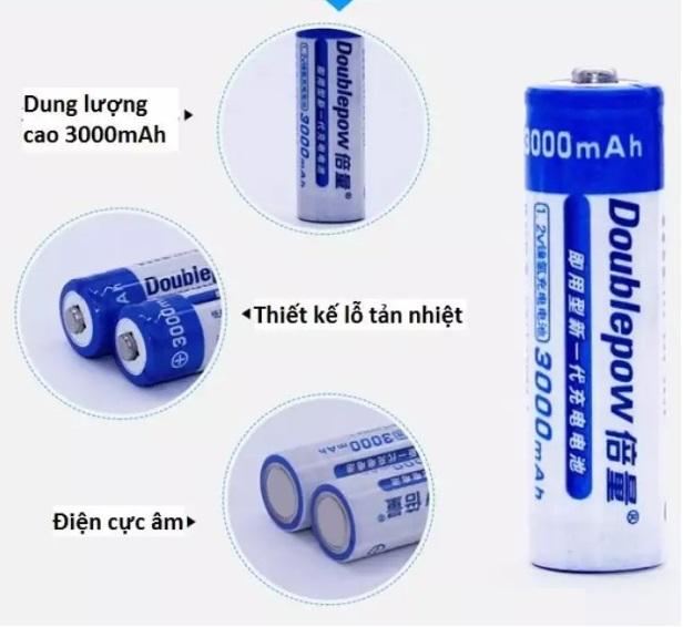 Bộ 4 pin sạc aa double pow 1,2v 3000mah