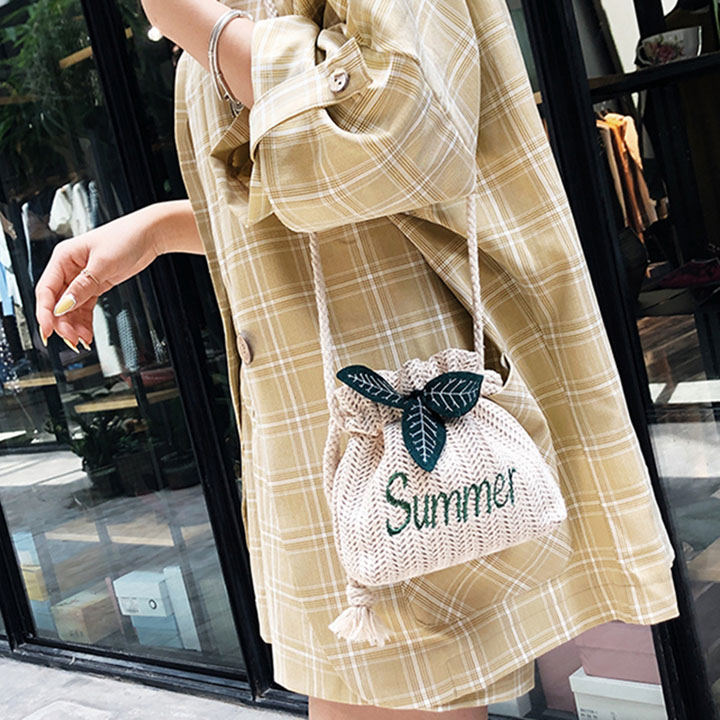 Túi cói đeo chéo rút dây summer xinh xắn