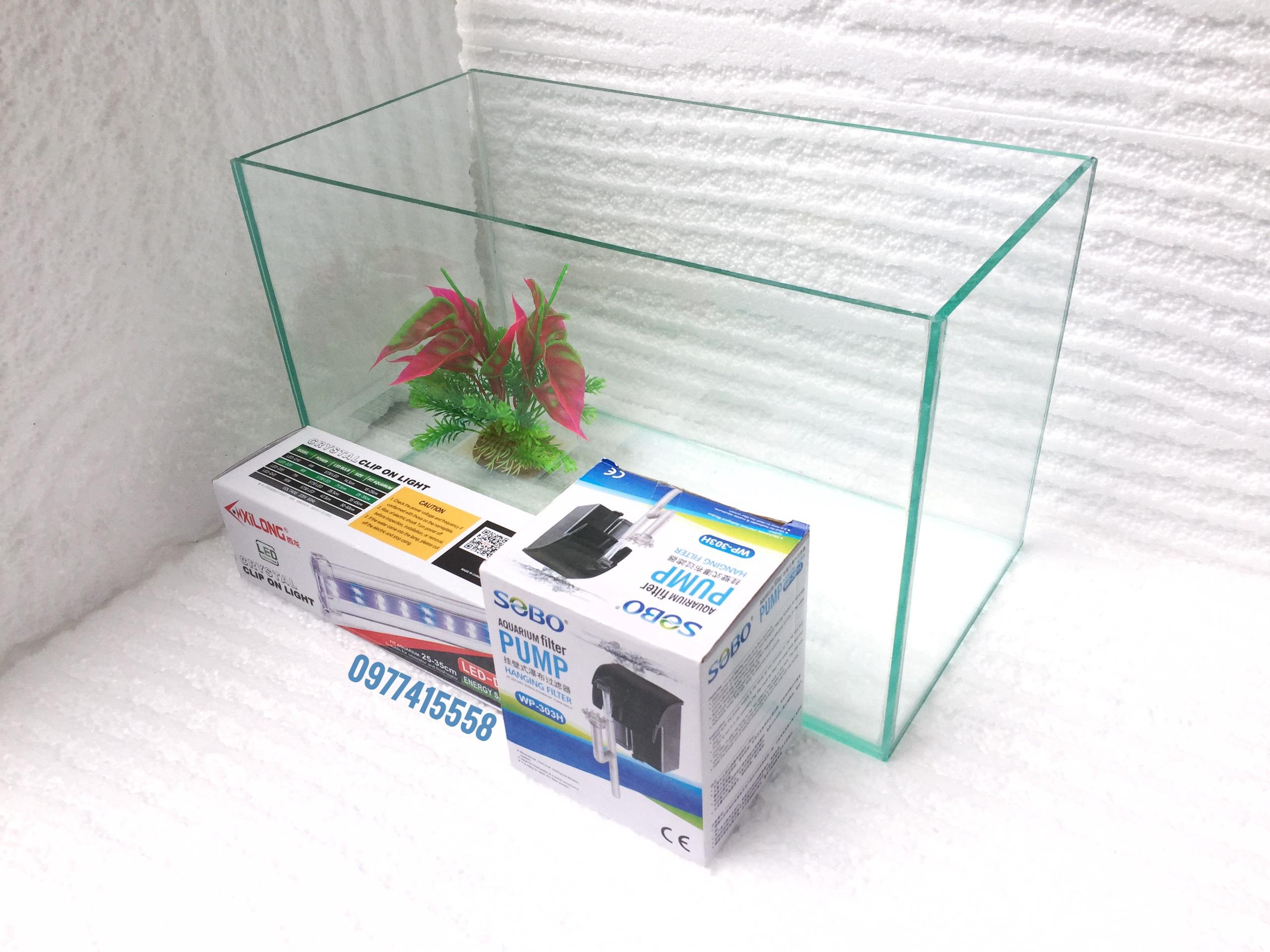 Bể cá cỡ trung 40x20x23cm DRC full combo - hồ cá cảnh trang trí nhà cửa