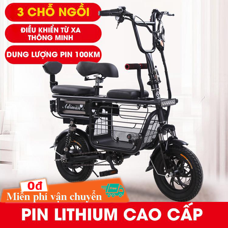 Xe Đạp Gấp Gọn  Xe Đạp Đa năng  3 Ghế Ngồi  Pin Khủng Lithium 48v - 15A