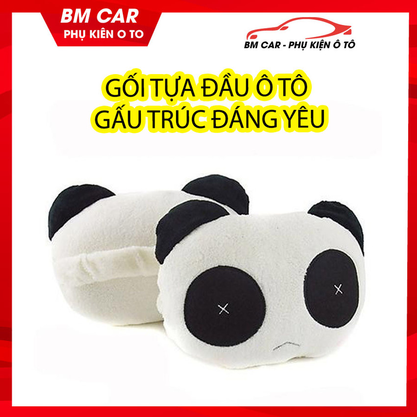 Gối tựa đầu ô tô hình Gấu trúc SIÊU ĐÁNG YÊU, vải bông mịn