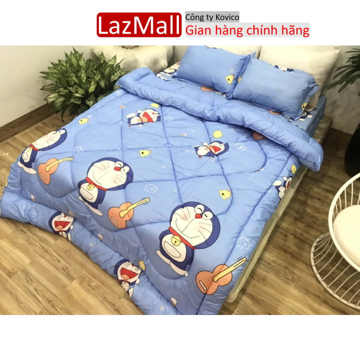 Bộ chăn phao ga gối cotton poly gồm 4 món mẫu doremon đàn Sunzin Kho chăn ga gối, ga giường, drap giường