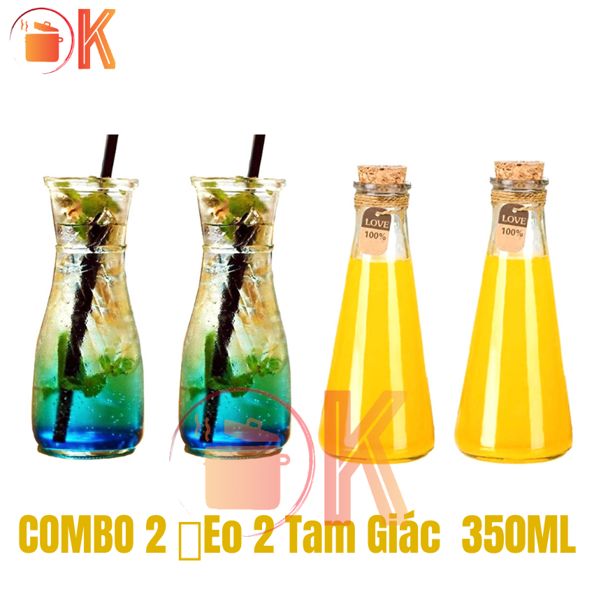 Combo 4 bình thuỷ tinh đựng trà sữa - nước cam ( tặng nút gỗ ) dung tích 350ml TP-B020 kiểu dáng nhỏ gọn đẹp sang trọng