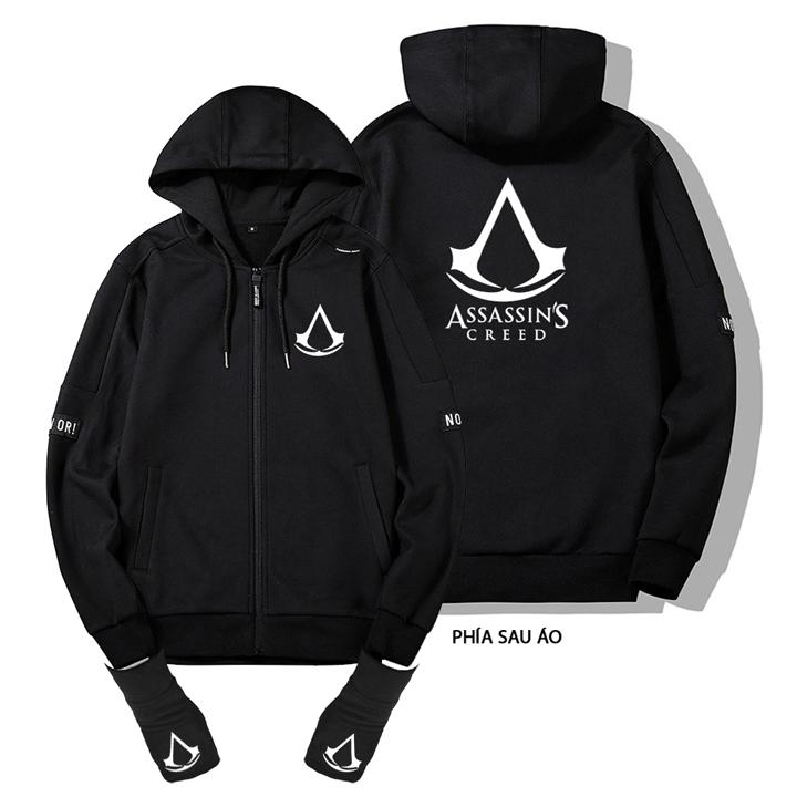 Áo khoác Assassin Creed mũ trùm kèm bao tay nỉ co giãn 4 chiều